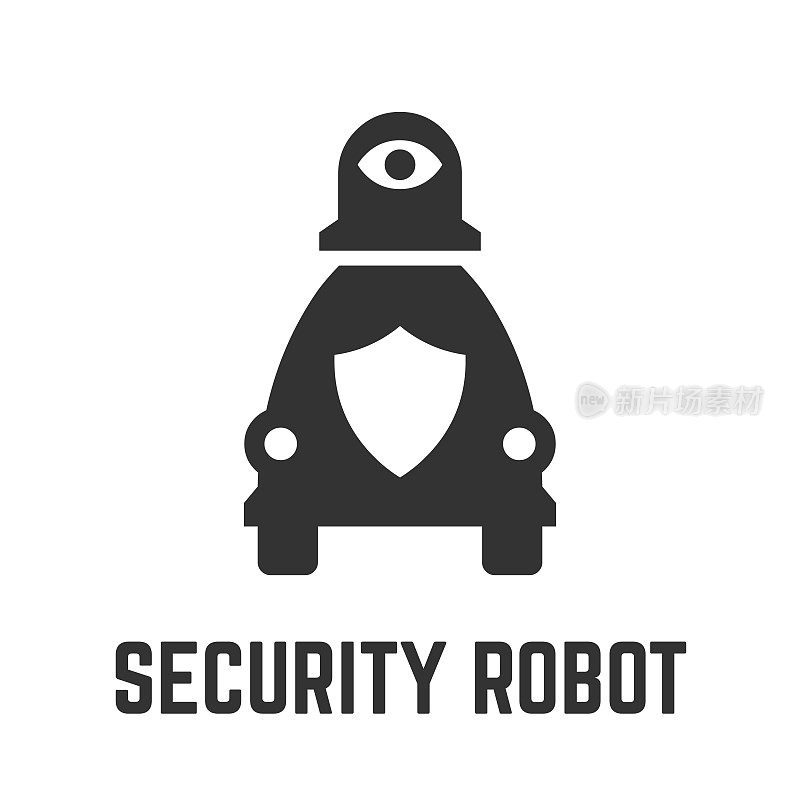 Autonomous security robot icon with self-drive machine for video surveillance, perimeter view and license plate recognition glyph symbol.